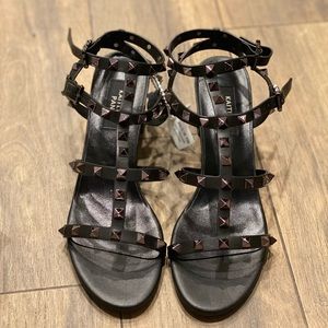 Kaitlyn Pan Black Studded Sandal Heels